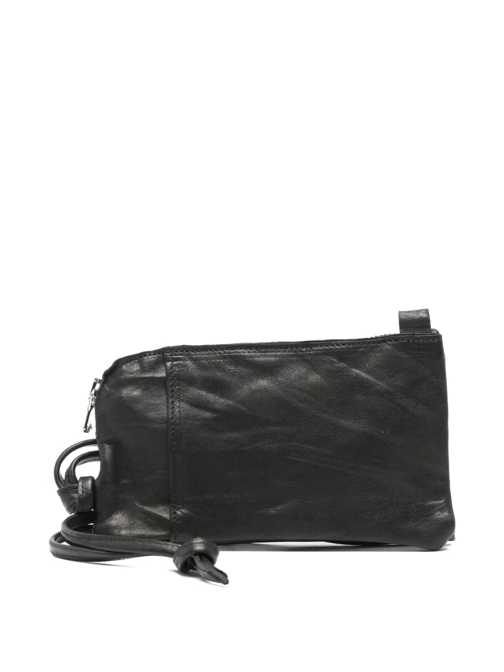 Sommet Neck black leather phone wallet with card and coin compartments, adjustable strap for neck or crossbody, compact everyday accessory