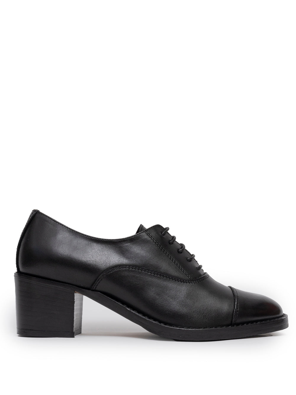 Black leather oxford cap toe mid heel  — SOMMET handmade in Italy
