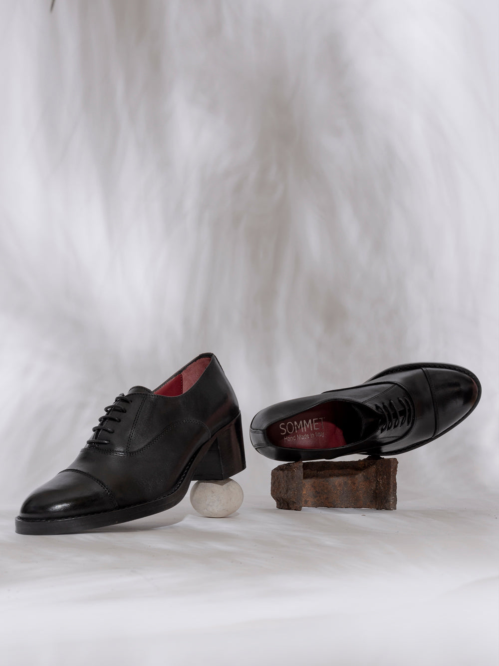Black leather oxford cap toe mid heel  — SOMMET handmade in Italy