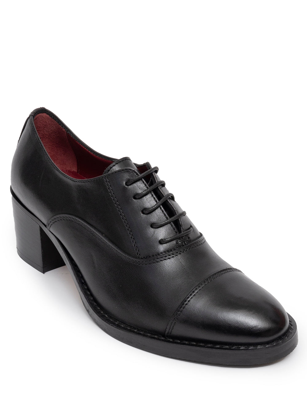 Black leather oxford cap toe mid heel  — SOMMET handmade in Italy