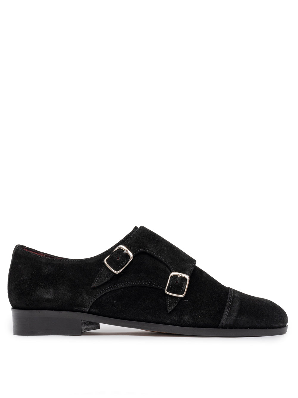 Black suede double monk strap — silver buckles — SOMMET handmade in Italy
