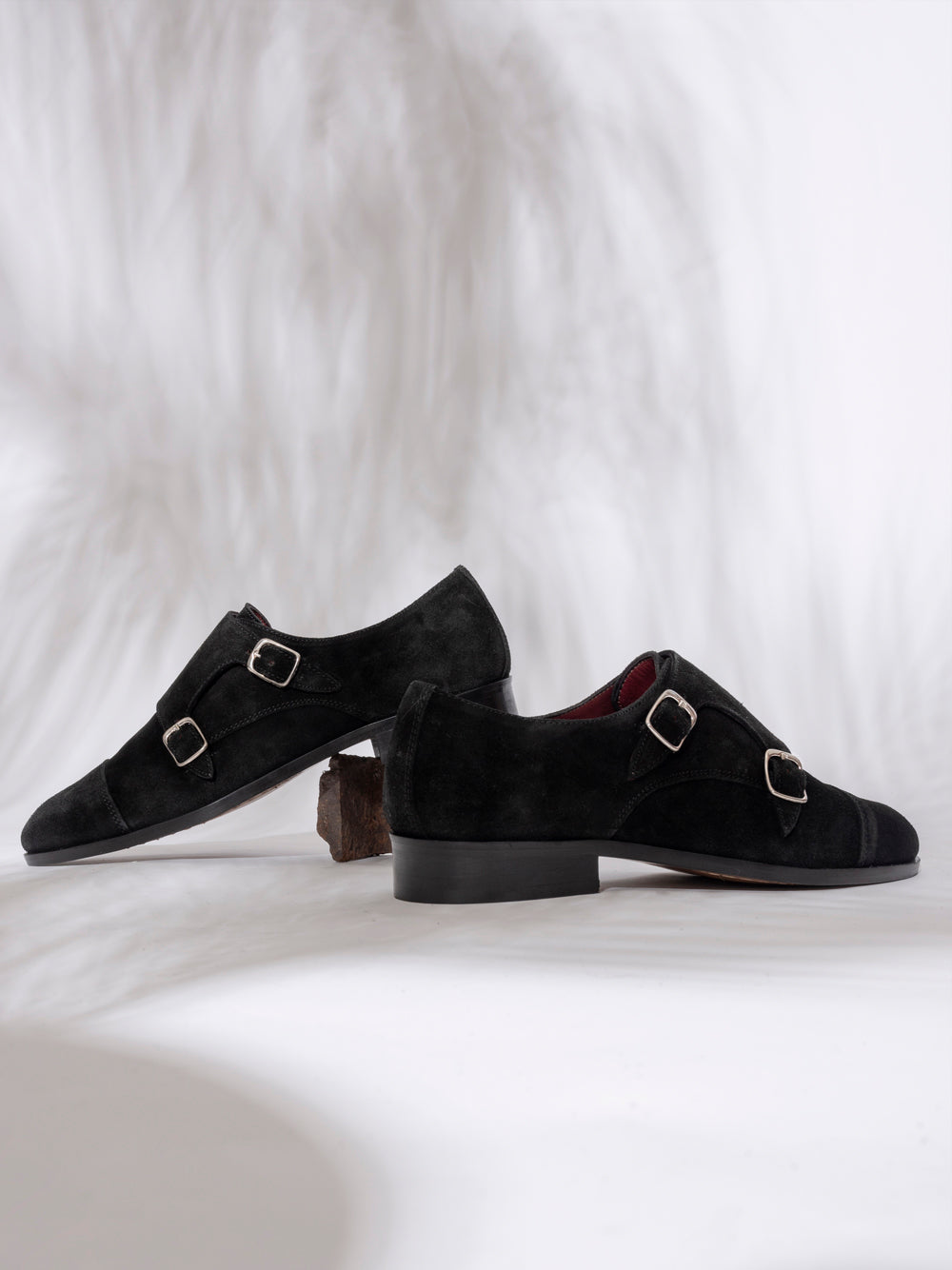 Black suede double monk strap — silver buckles — SOMMET handmade in Italy