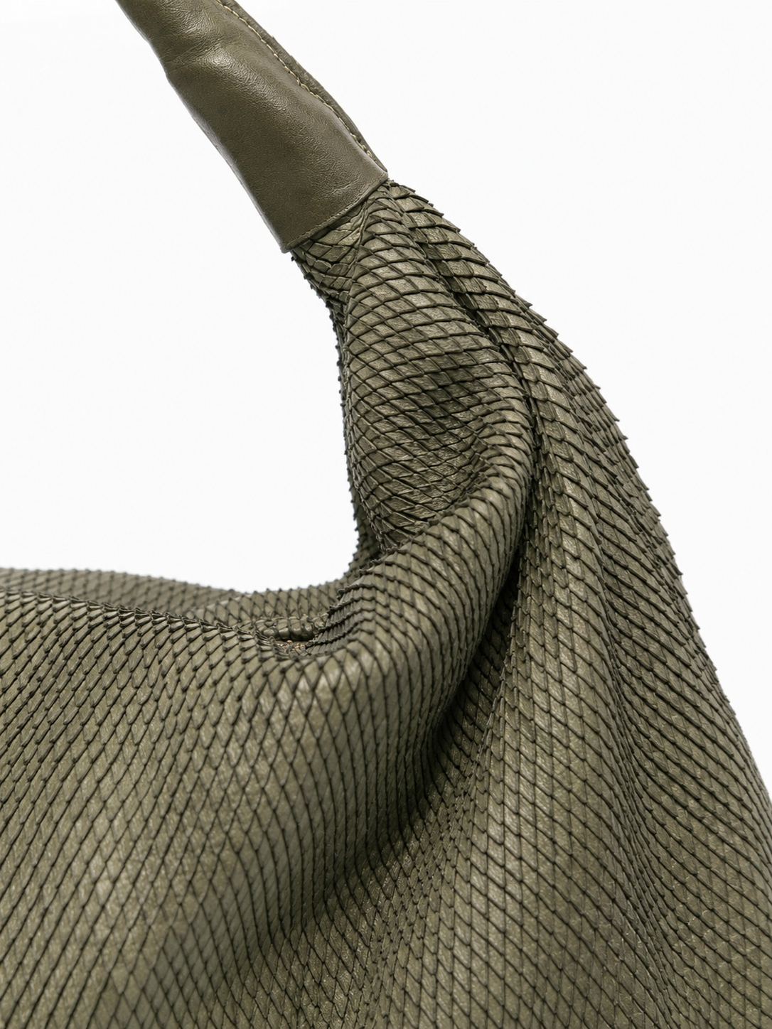 SOMMET NOMA Petalino hobo shoulder bag in olive vegetable-tanned leather, laser petal texture, handmade in Italy

