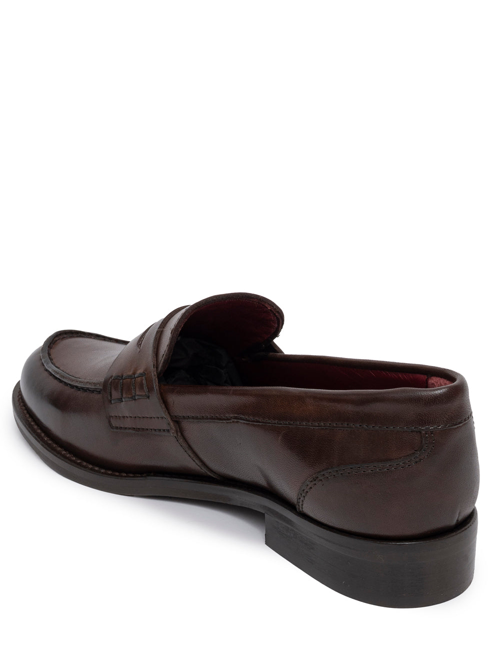 SOMMET penny loafer in Old Brown leather with flexible sole and low heel. Handmade in Italy with vegetable tanning. Classic, timeless style built to last.
