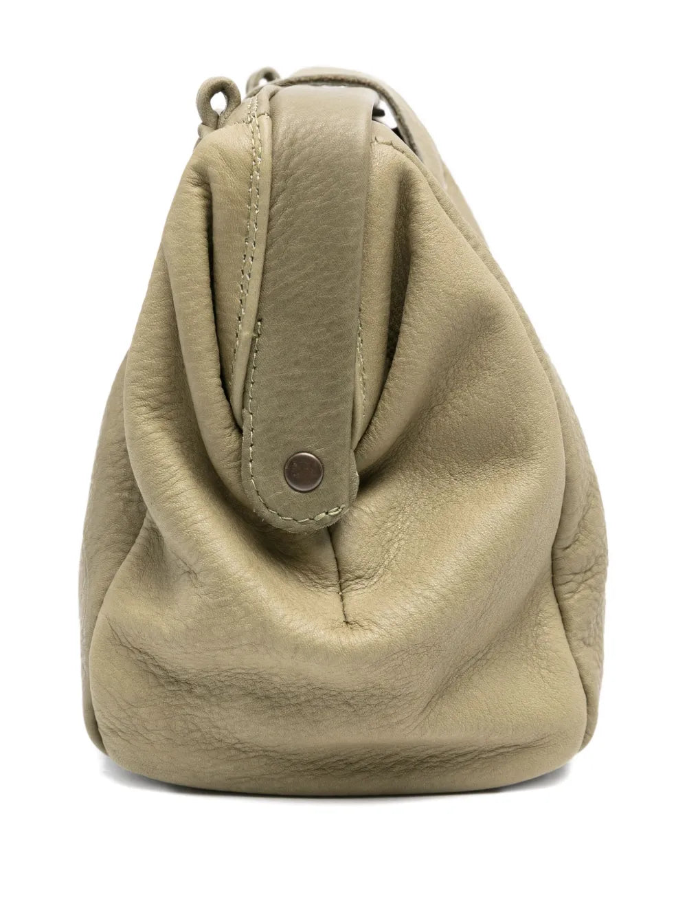 Sommet olive green lambskin clutch and crossbody bag handmade in Italy – vegetable-tanned leather, magnetic closure, adjustable strap.