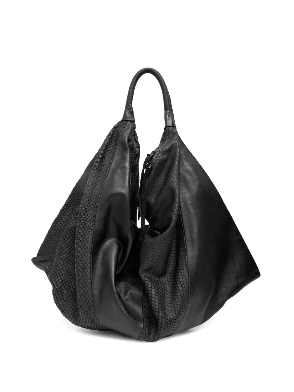 Sommet oversized black snakeskin-embossed leather shoulder bag with zipper closure, soft structure and handmade Italian craftsmanship