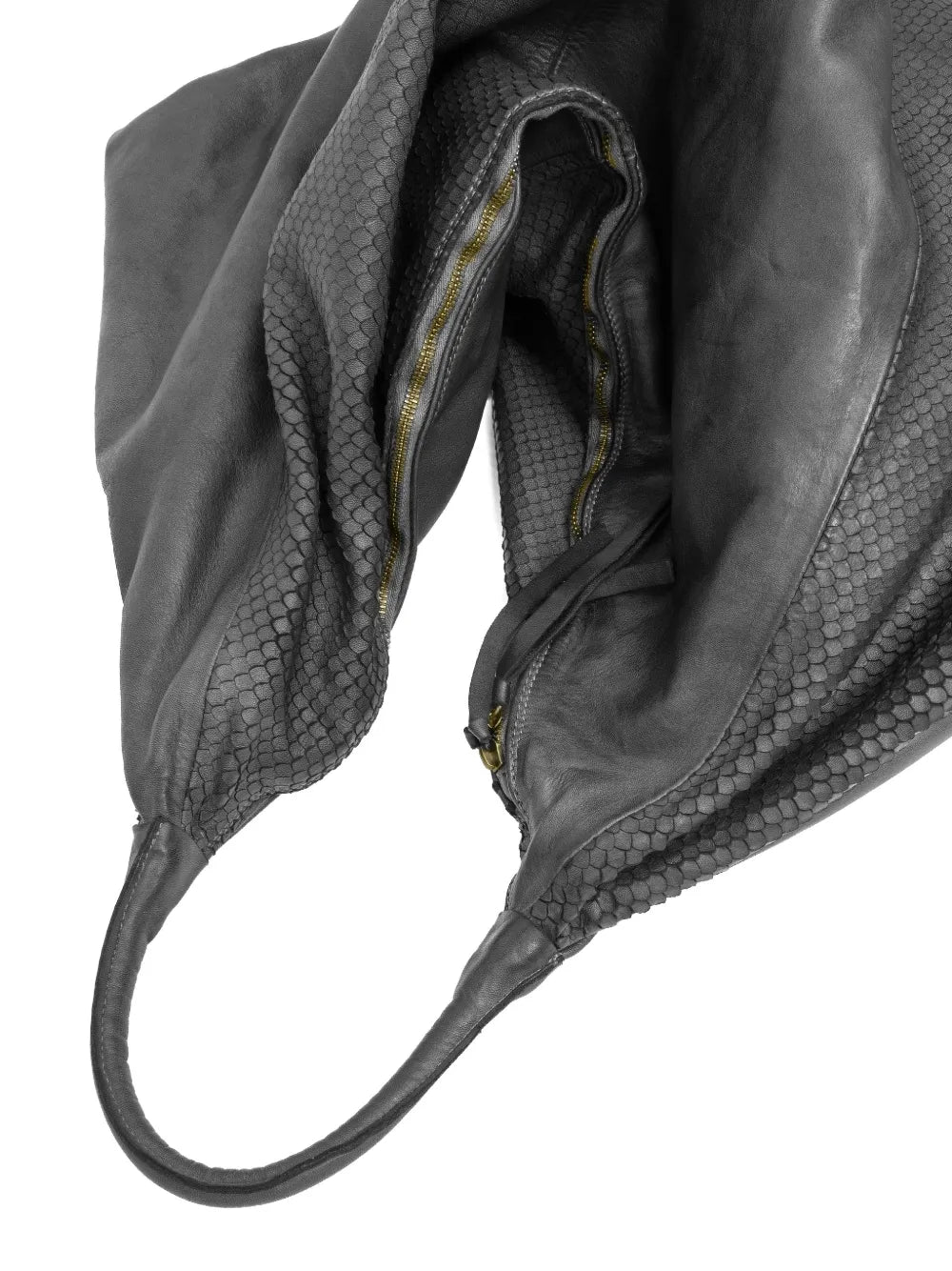 Sommet oversized black snakeskin-embossed leather shoulder bag with zipper closure, soft structure and handmade Italian craftsmanship