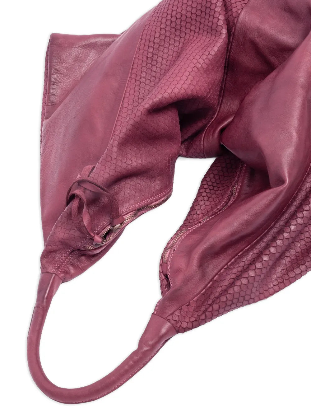 Sommet oversized Prugna burgundy shoulder bag in snakeskin-embossed leather with zipper closure and soft flexible structure, handmade in Italy