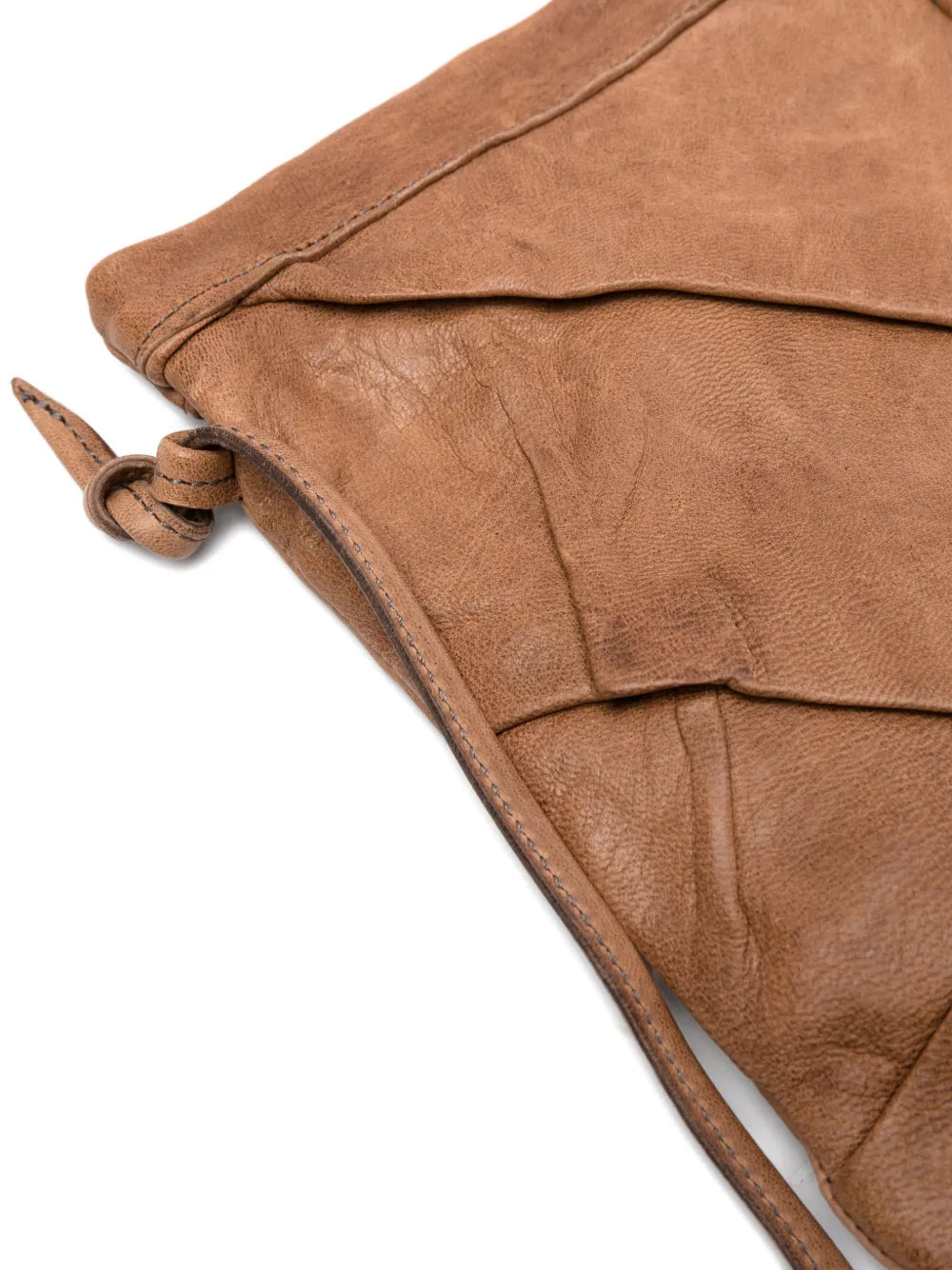 Sommet Paloma Plum beige leather crossbody bag in natural leather with origami folded design, handcrafted in Italy.