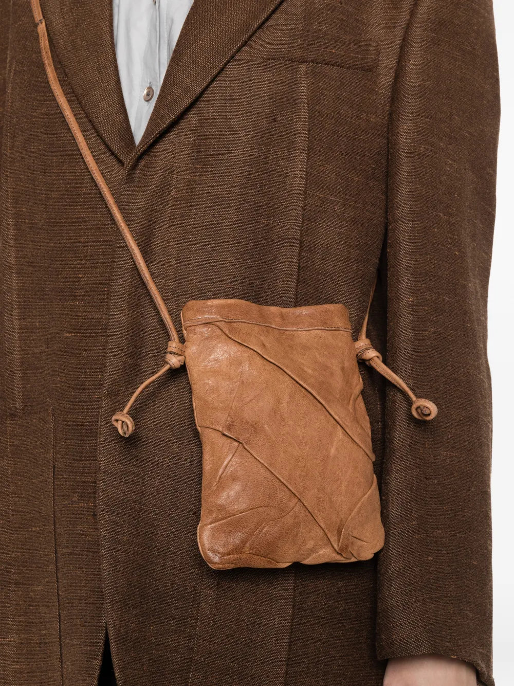 Sommet Paloma Plum beige leather crossbody bag in natural leather with origami folded design, handcrafted in Italy.