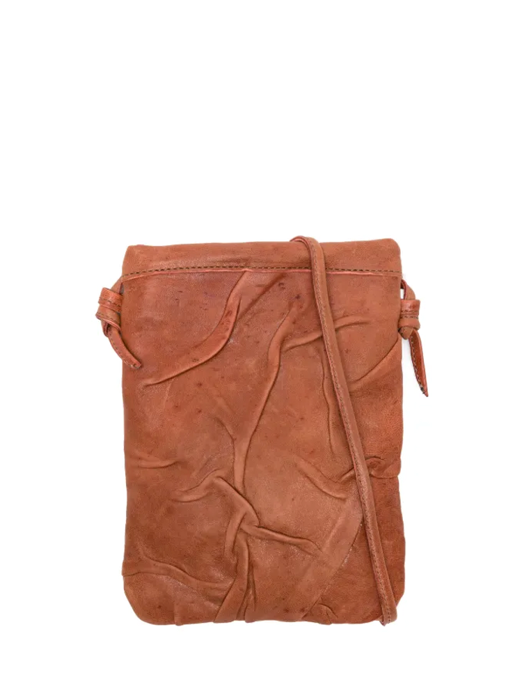 Sommet Paloma Plum cognac leather crossbody bag in natural leather with origami folded design, handcrafted in Italy.