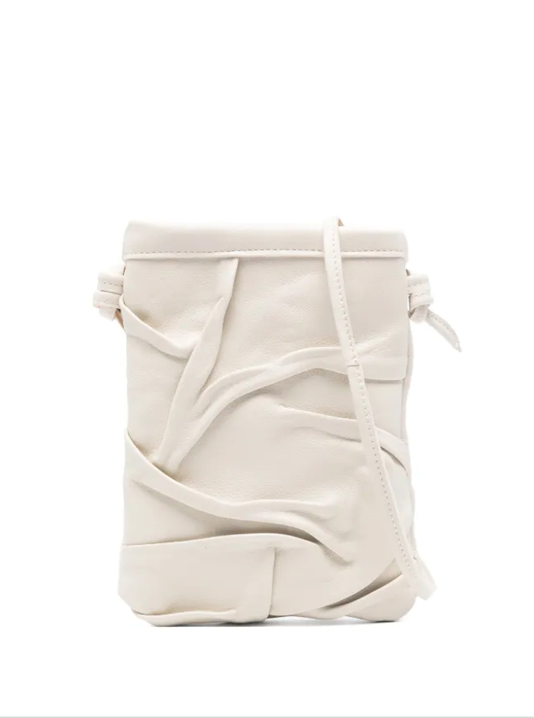 Sommet Paloma Plum ivory leather crossbody bag in natural leather with origami design, handcrafted in Italy.