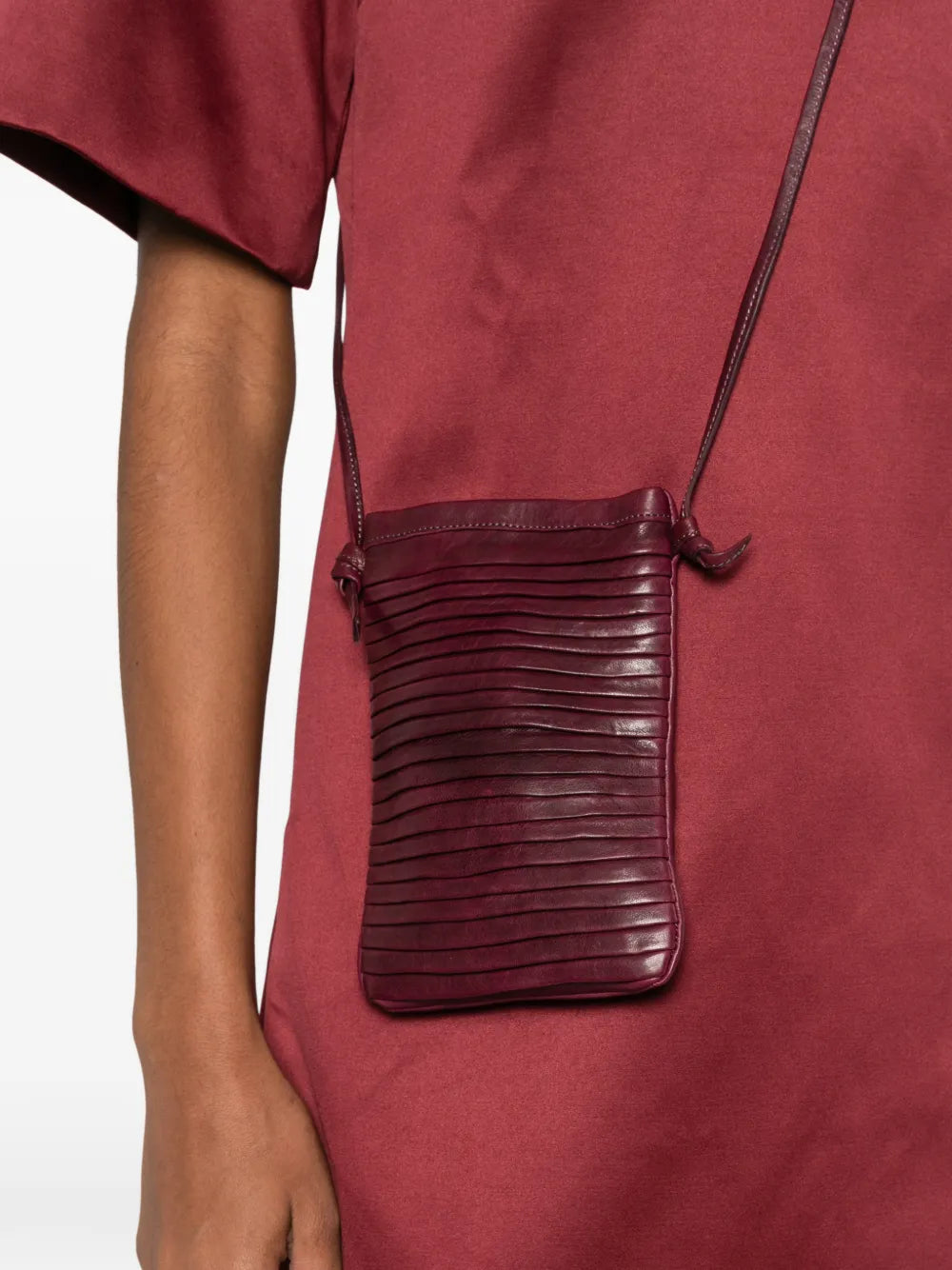 Handcrafted Sommet Paloma Rows barolo leather crossbody phone bag with clip closure