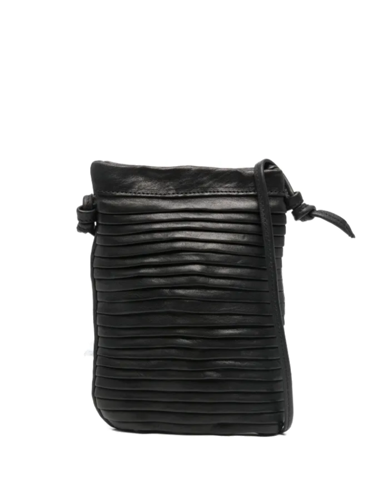 Handcrafted Sommet Paloma Rows black leather crossbody phone bag with clip closure