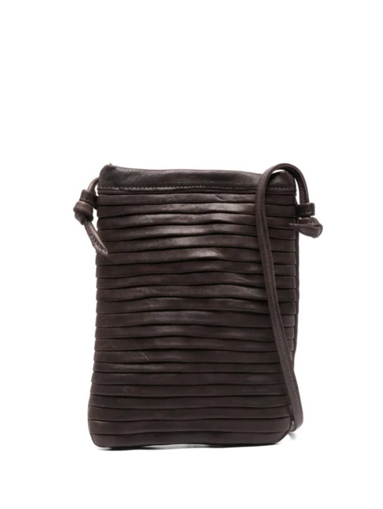 Handcrafted Sommet Paloma Rows coffee leather crossbody phone bag with clip closure