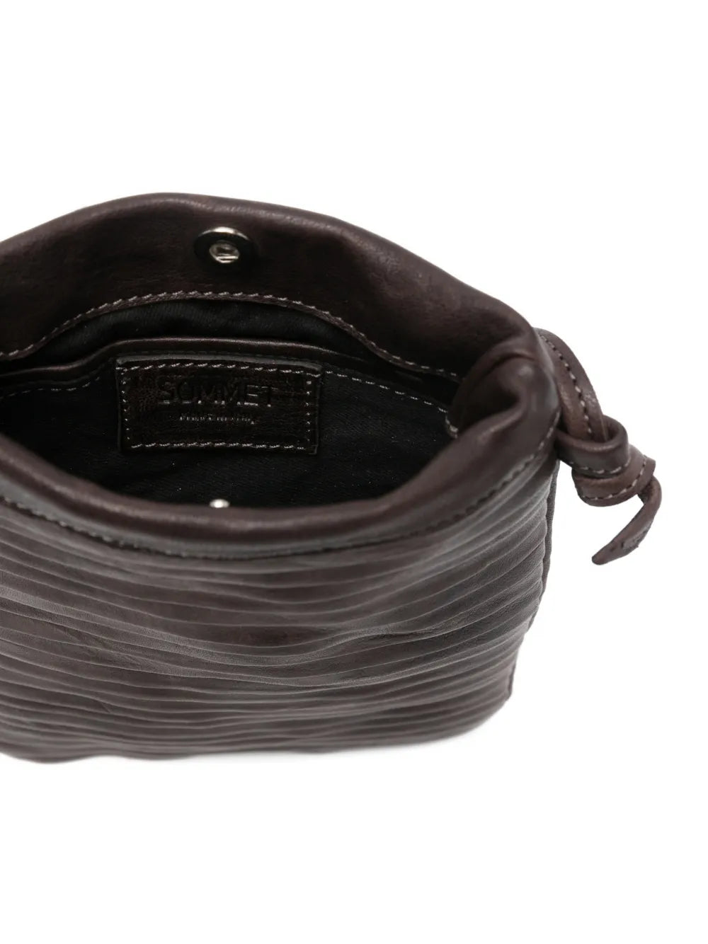 Handcrafted Sommet Paloma Rows coffee leather crossbody phone bag with clip closure