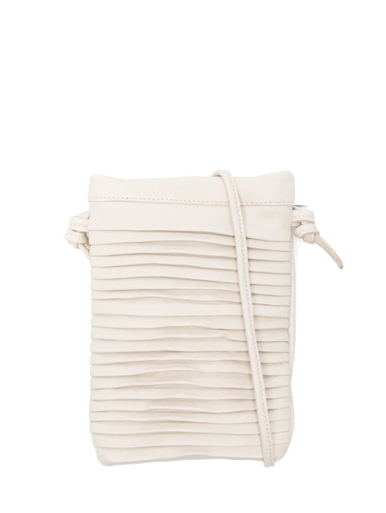 Sommet Paloma Rows ivory leather crossbody bag in vegetable tanned calfskin with handcrafted pleated texture, made in Italy.