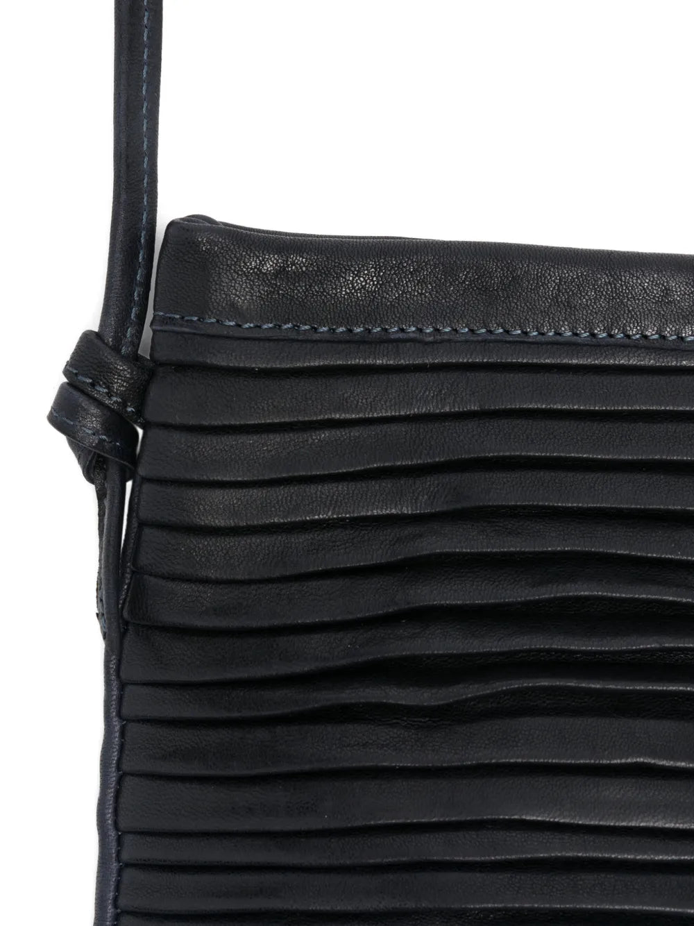 Handmade Sommet Paloma Rows ocean blue leather crossbody phone bag with clip closure