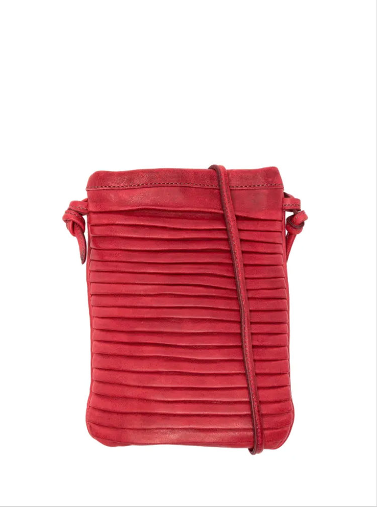 Sommet Paloma Rows bouganville leather crossbody bag in vegetable tanned calfskin with handcrafted pleated texture, made in Italy.