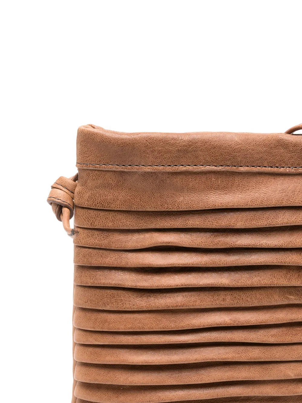 Sommet Paloma Rows crossbody bag in sand vegetable-tanned leather with handcrafted pleated texture and adjustable strap, made in Italy.