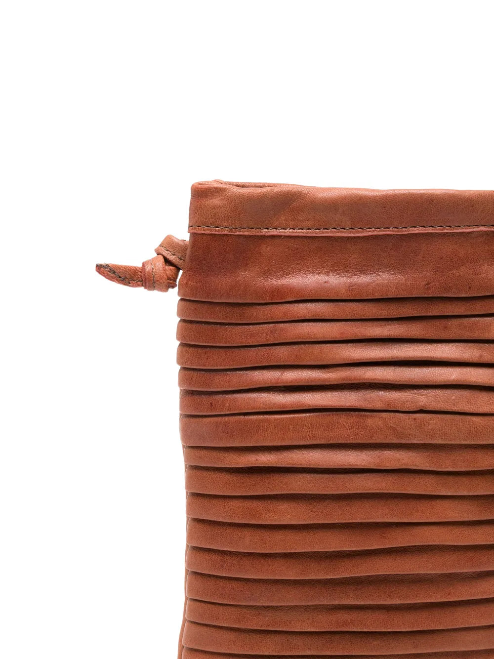 Sommet Paloma Rows crossbody bag in siena vegetable-tanned leather with handcrafted pleated texture and adjustable strap, made in Italy.