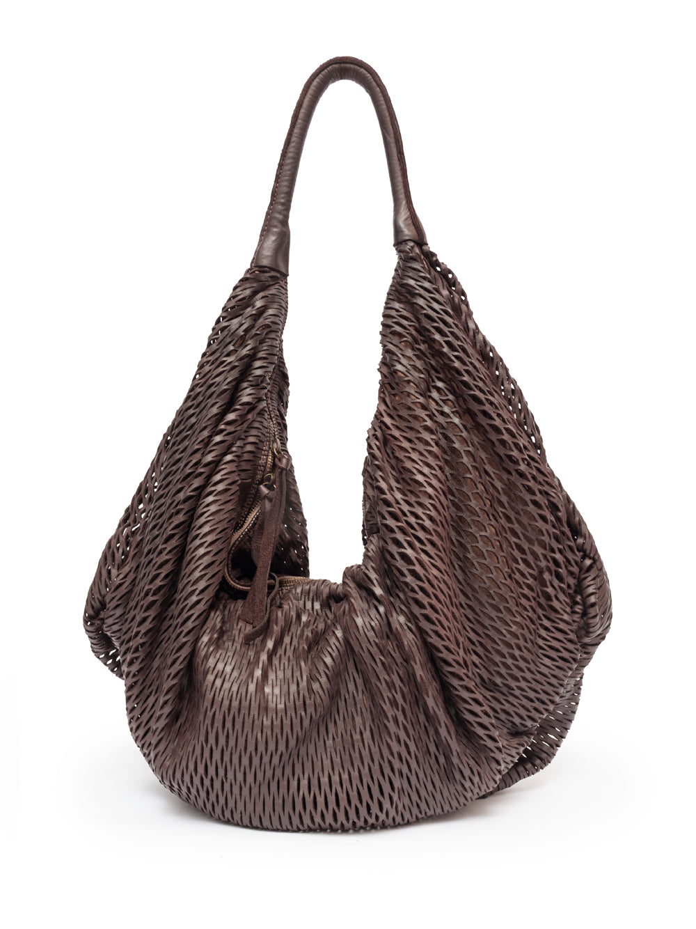 Sommet Rete XL handmade luxury leather bag in Testa di Moro, bucket style, made in Italy