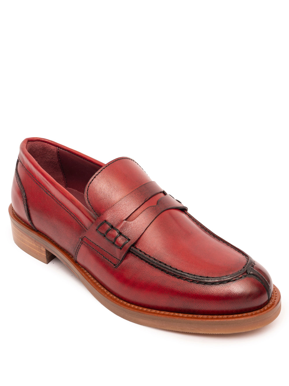 Rosso vegetable-tanned leather penny loafer  — flexible leather rubber sole — SOMMET hand made Italy