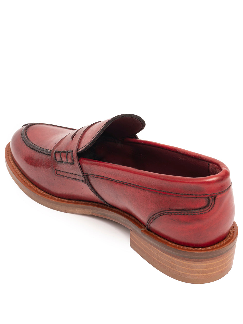 Rosso vegetable-tanned leather penny loafer  — flexible leather rubber sole — SOMMET hand made Italy