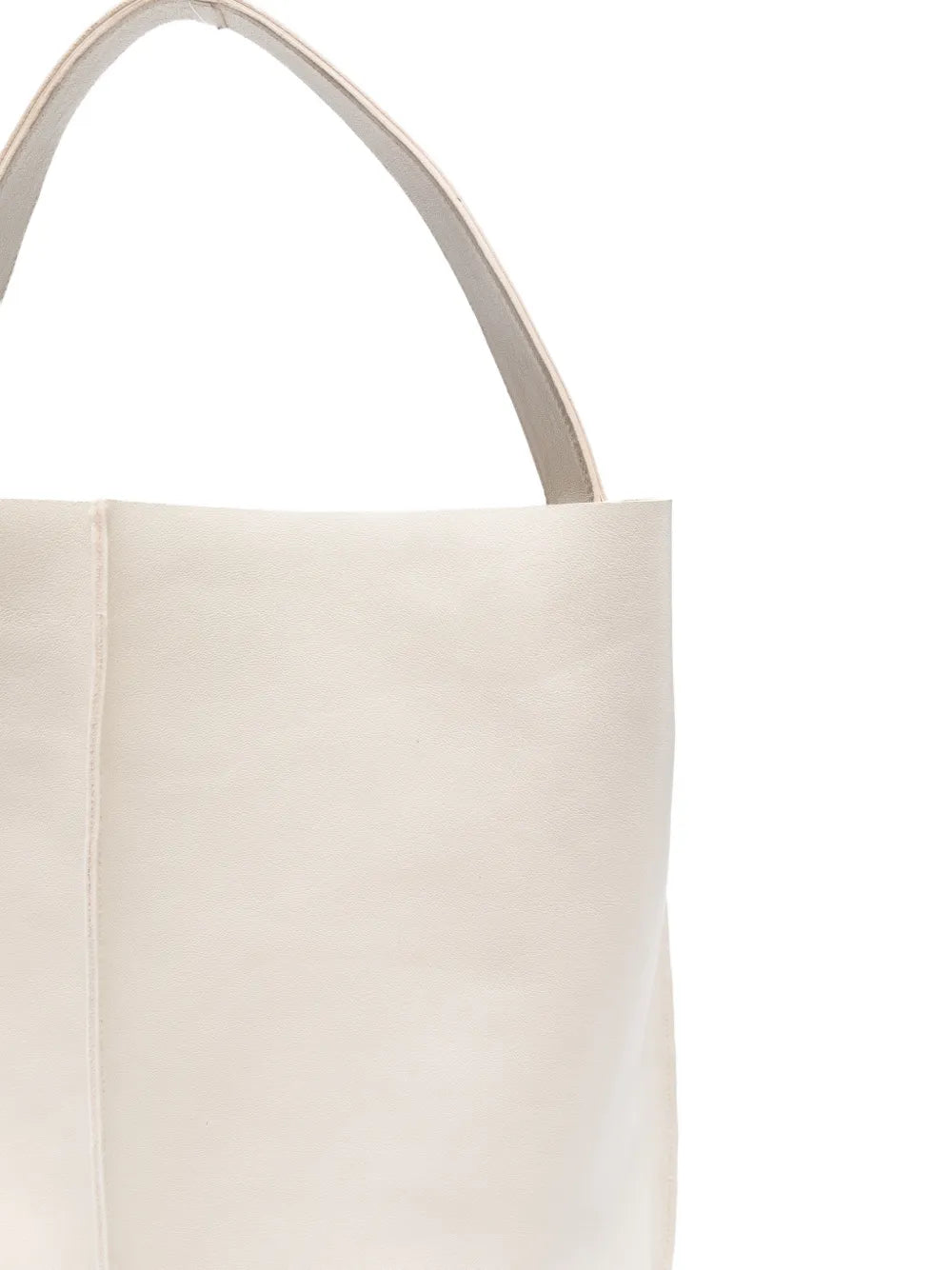 Sommet Sahara ivory leather bucket bag in vegetable tanned leather with artisanal waxed finish, handcrafted in Italy.