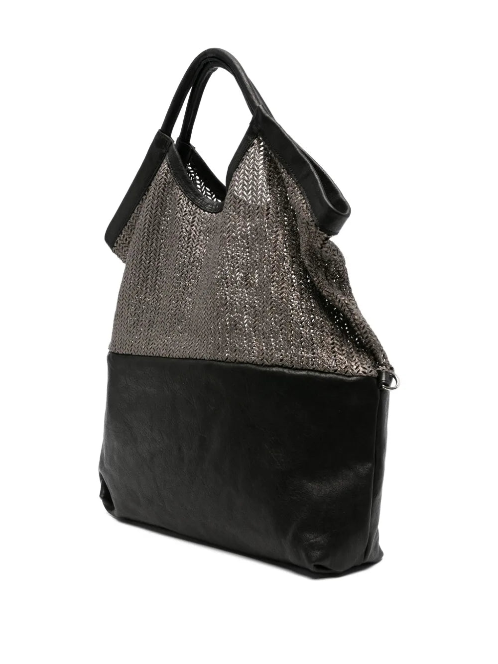 Sommet SIVIGLIA bronze and black perforated leather tote bag handmade in Italy with waxed finish and adjustable strap