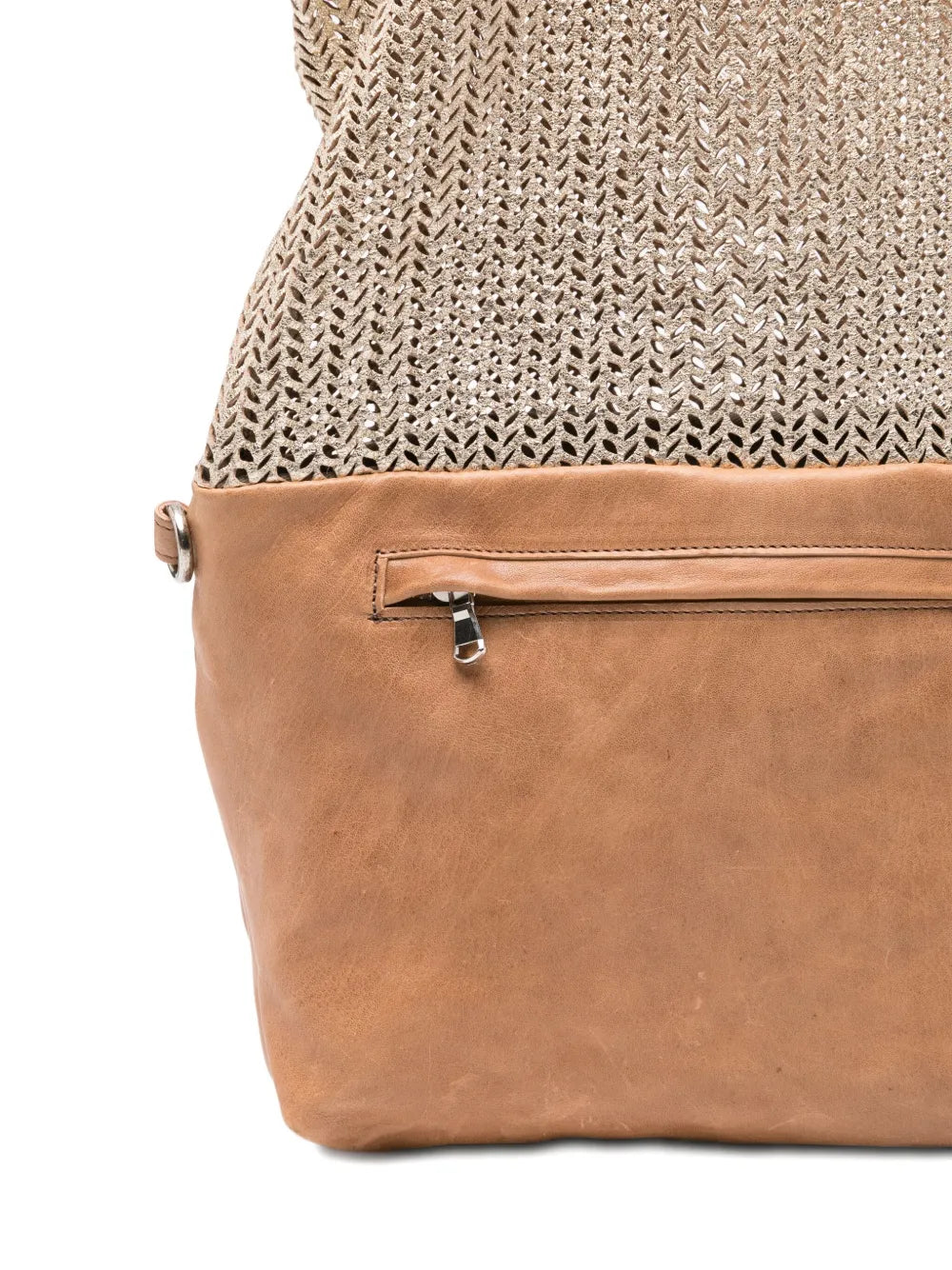 Sommet SIVIGLIA camel and gold perforated leather tote bag handmade in Italy with adjustable strap and waxed finish