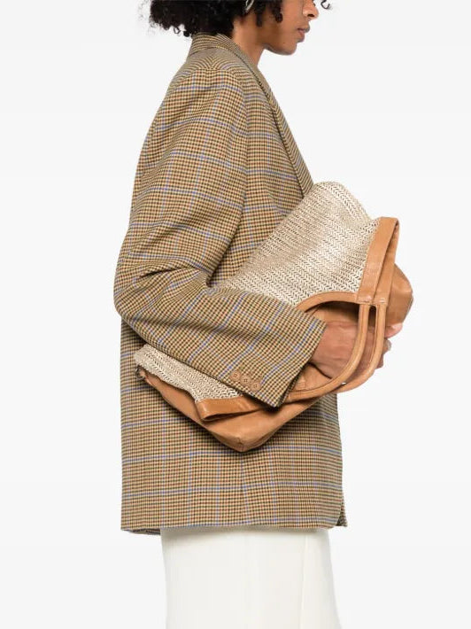 Sommet SIVIGLIA camel and gold perforated leather tote bag handmade in Italy with adjustable strap and waxed finish