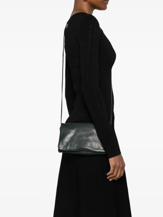 Sommet Soffieta green leather crossbody bag handmade in Italy with vegetable tanning and waxed finish