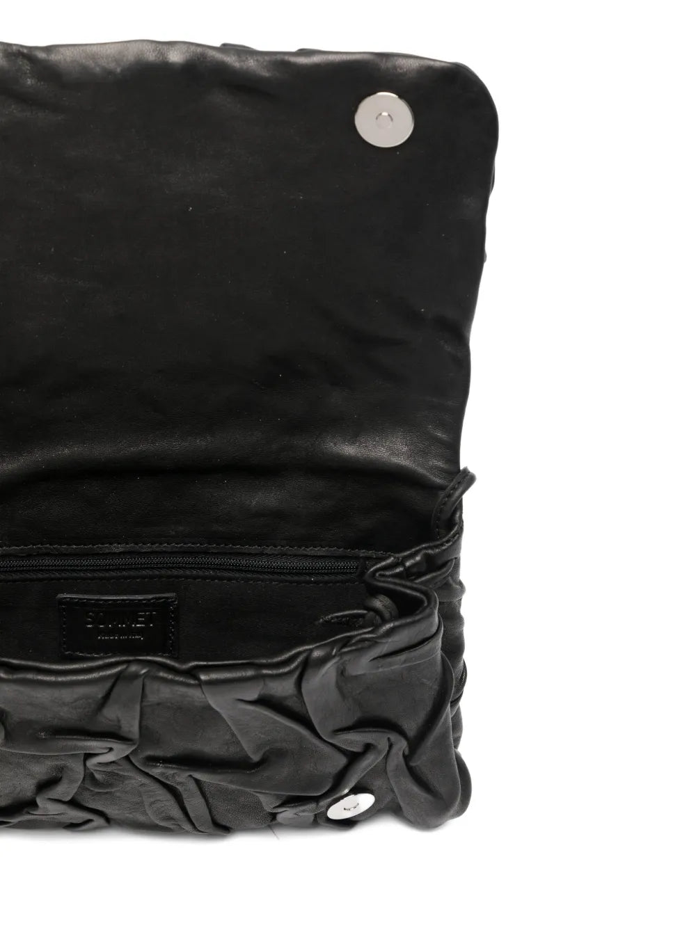 Sommet Soffieta Plum black folded vegetable-tanned leather bag with adjustable strap, handmade in Italy