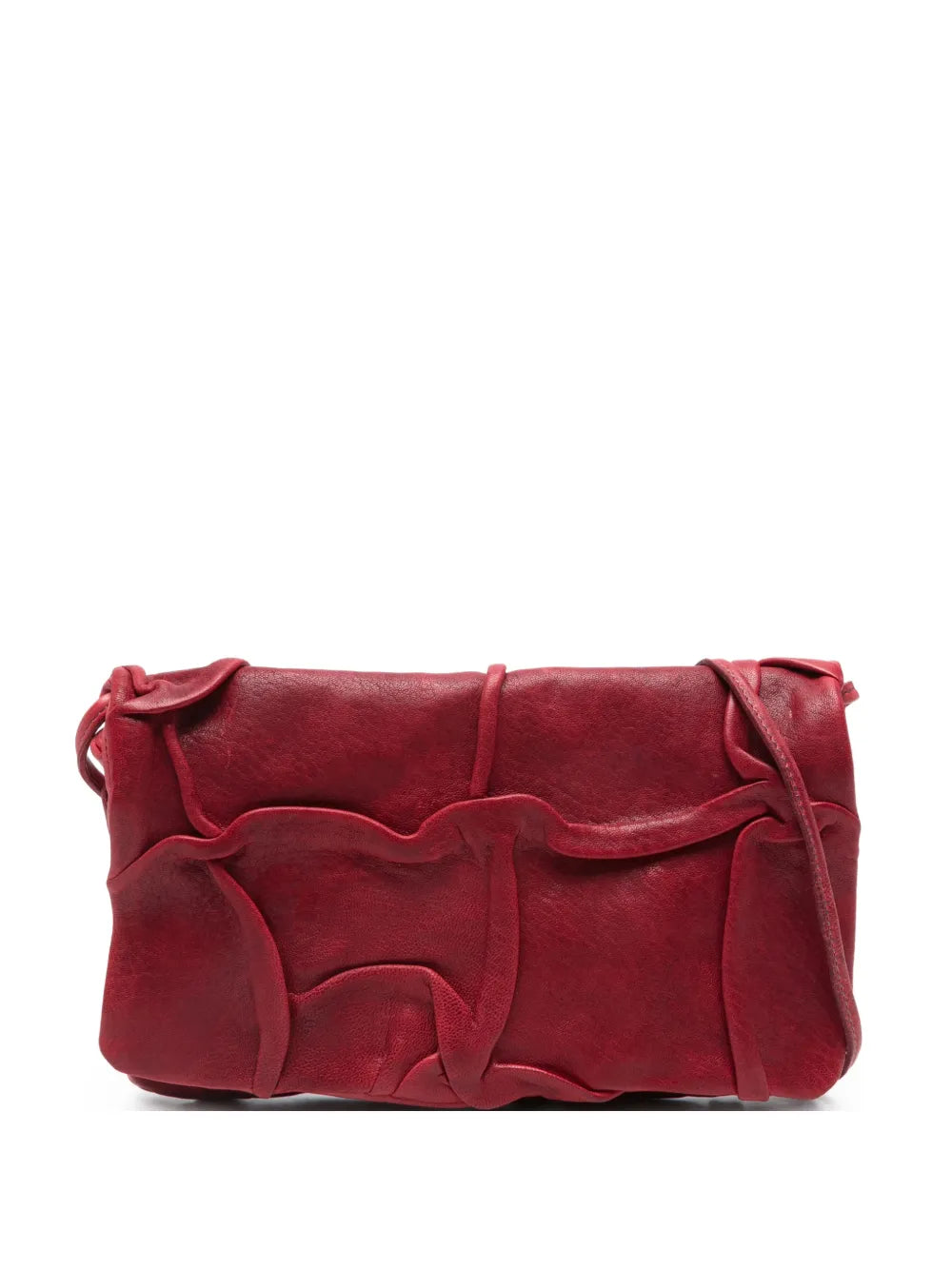 Soffieta Plum leather crossbody and clutch bag in bouganville by Sommet, handcrafted in Italy from vegetable tanned calfskin with sculpted folded design.