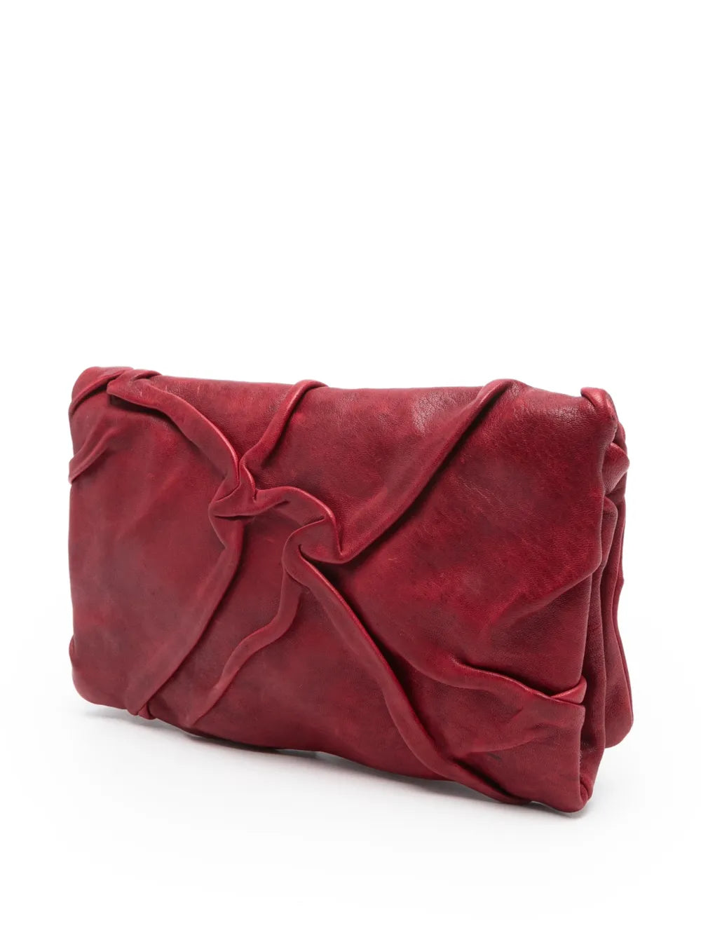 Soffieta Plum leather crossbody and clutch bag in bouganville by Sommet, handcrafted in Italy from vegetable tanned calfskin with sculpted folded design.