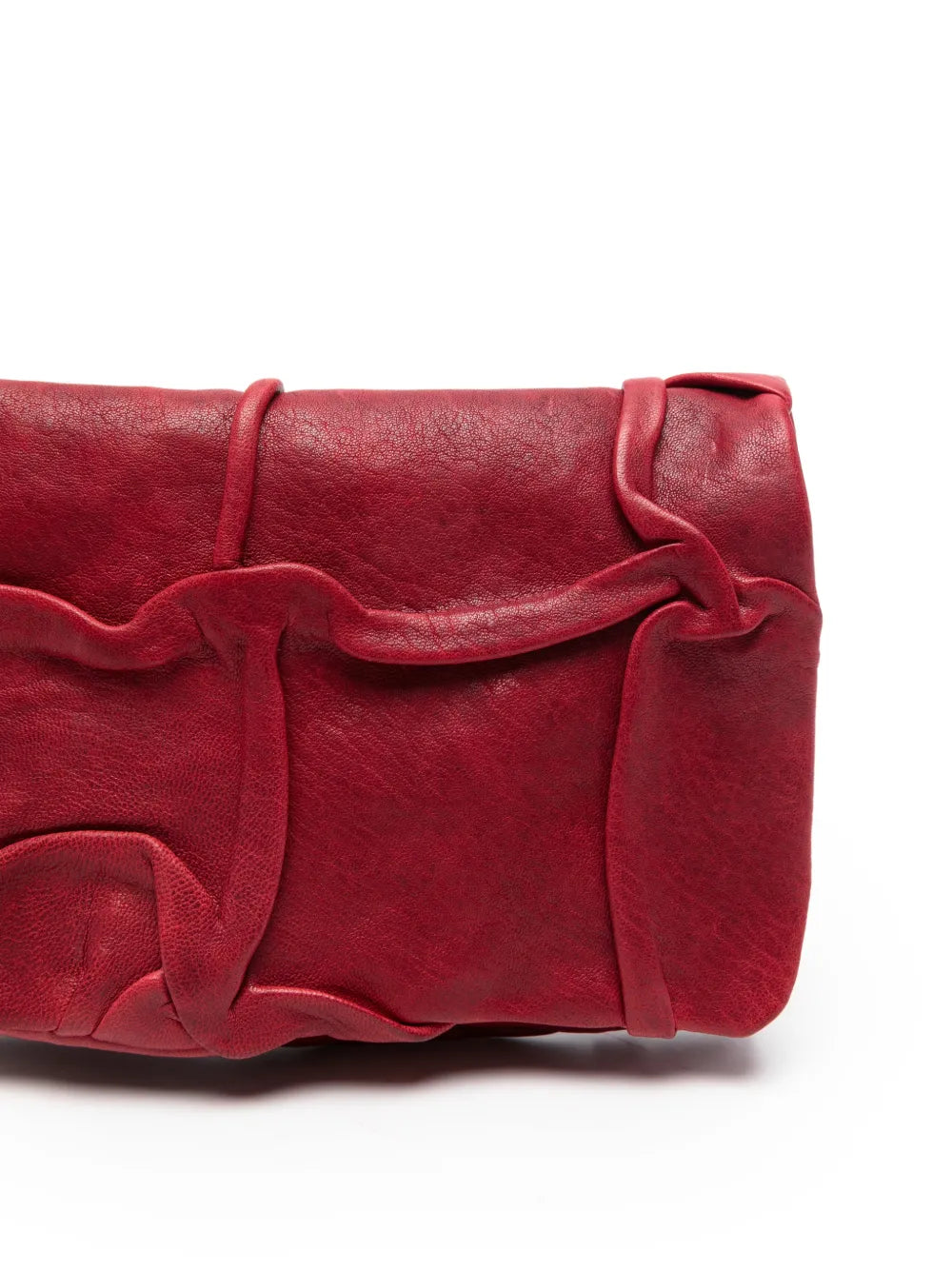 Soffieta Plum leather crossbody and clutch bag in bouganville by Sommet, handcrafted in Italy from vegetable tanned calfskin with sculpted folded design.