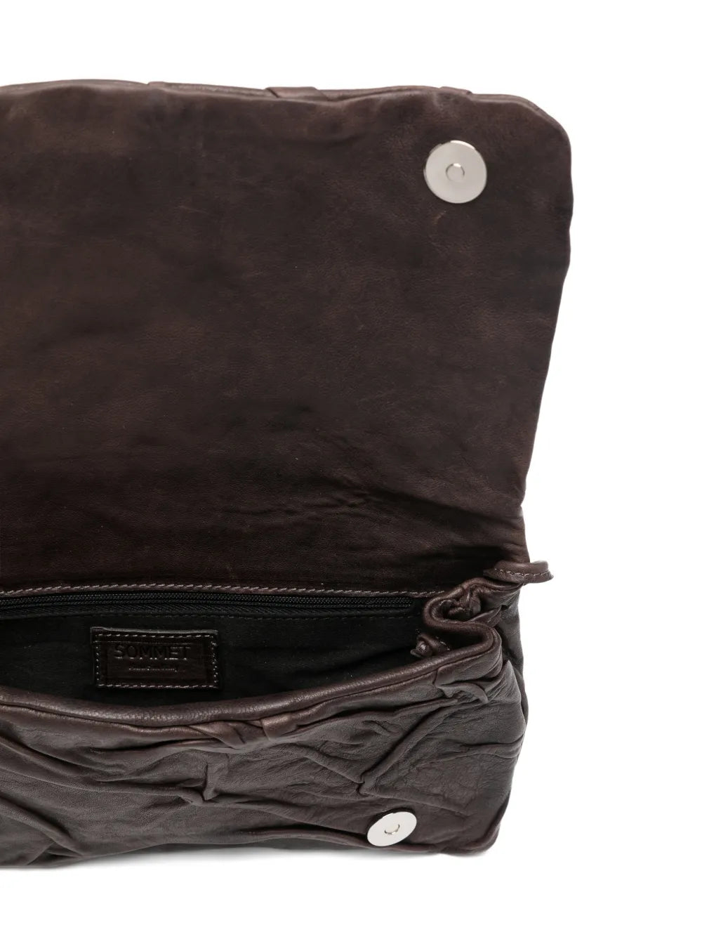 Sommet Soffieta Plum coffee vegetable-tanned leather bag with hand-molded folds and adjustable strap, handmade in Italy