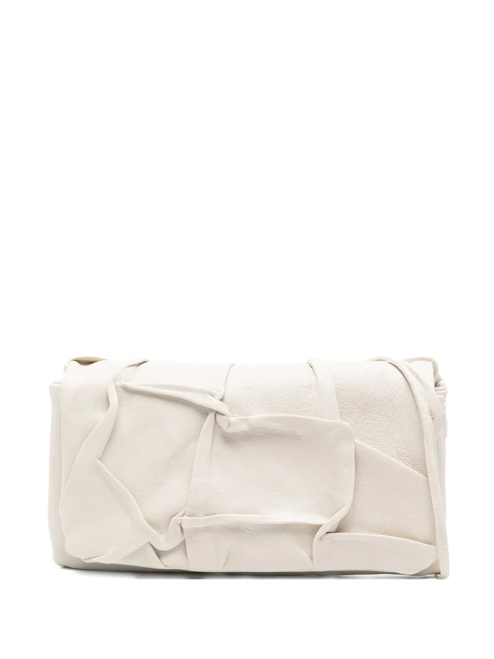 Sommet Soffieta Plum ivory crossbody bag in vegetable-tanned leather with hand-molded pleated texture, handmade in Italy