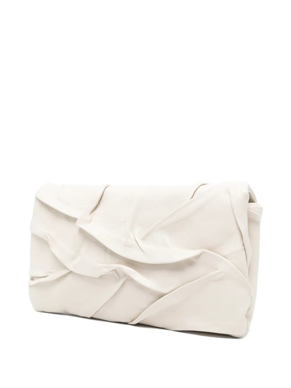 Sommet Soffieta Plum ivory crossbody bag in vegetable-tanned leather with hand-molded pleated texture, handmade in Italy