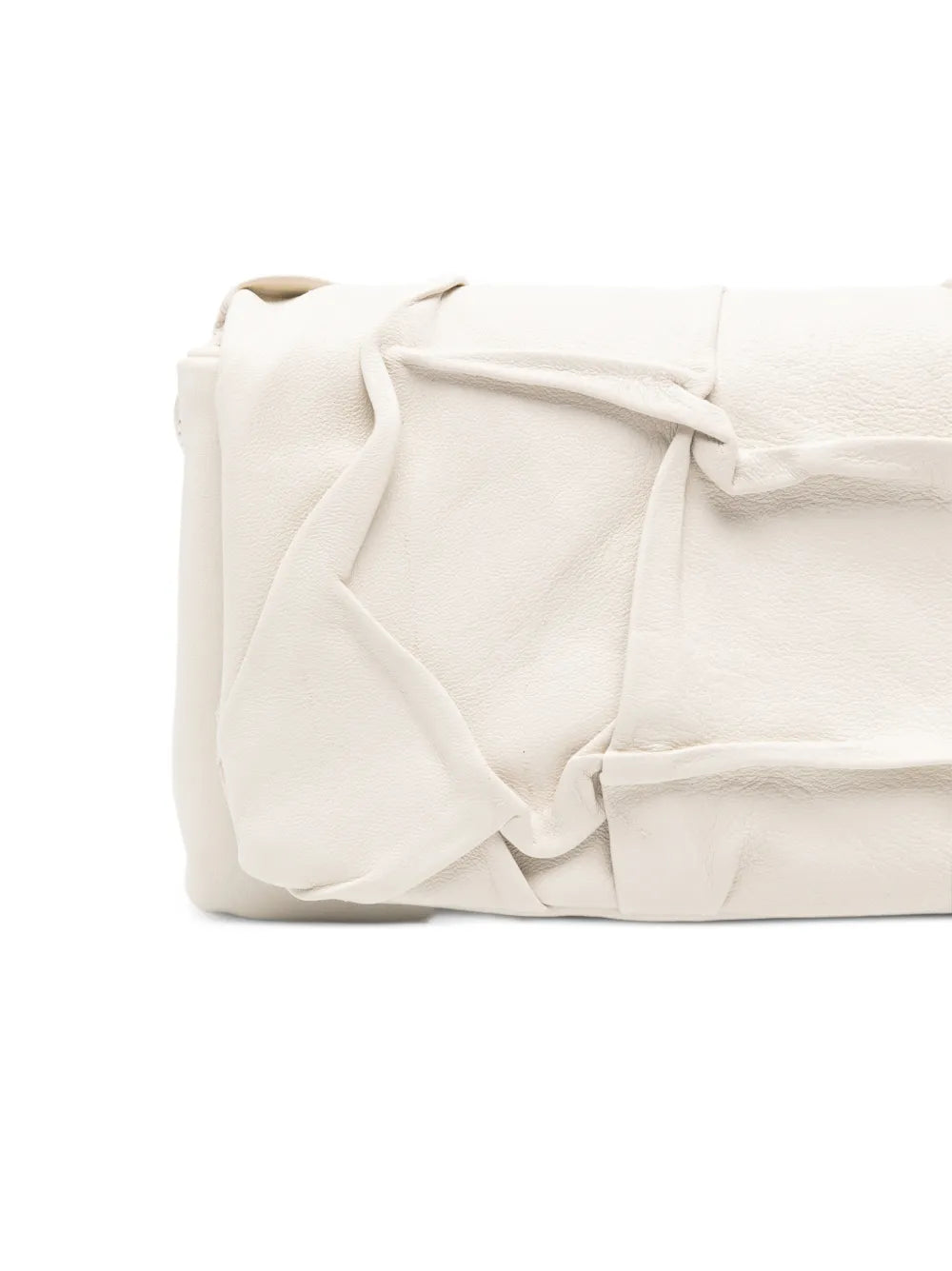 Sommet Soffieta Plum ivory crossbody bag in vegetable-tanned leather with hand-molded pleated texture, handmade in Italy