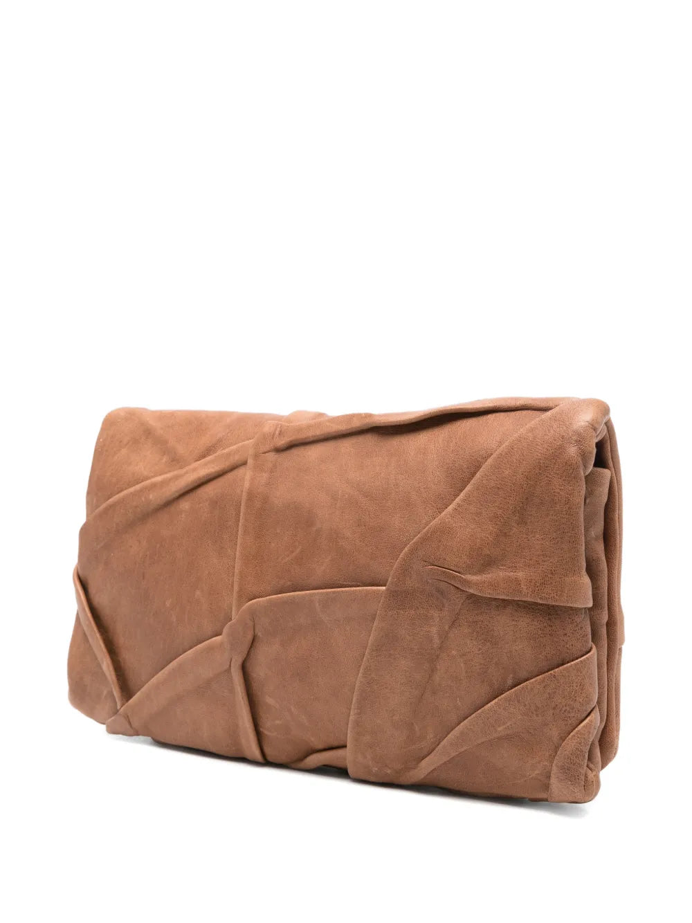 Soffieta Plum leather clutch and crossbody bag in sand color by Sommet, handcrafted in Italy from vegetable tanned calfskin with sculpted draped detailing.