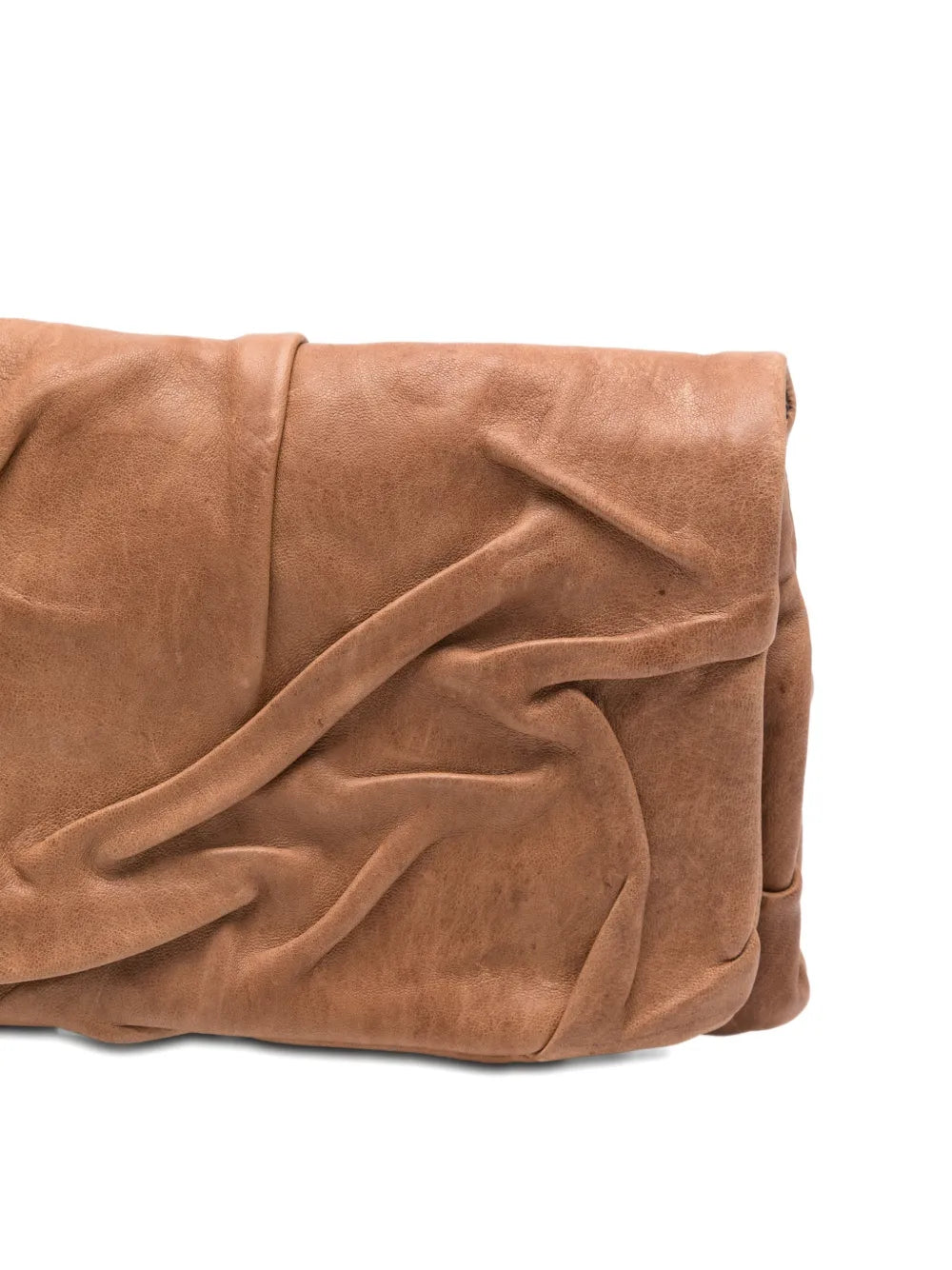 Soffieta Plum leather clutch and crossbody bag in sand color by Sommet, handcrafted in Italy from vegetable tanned calfskin with sculpted draped detailing.