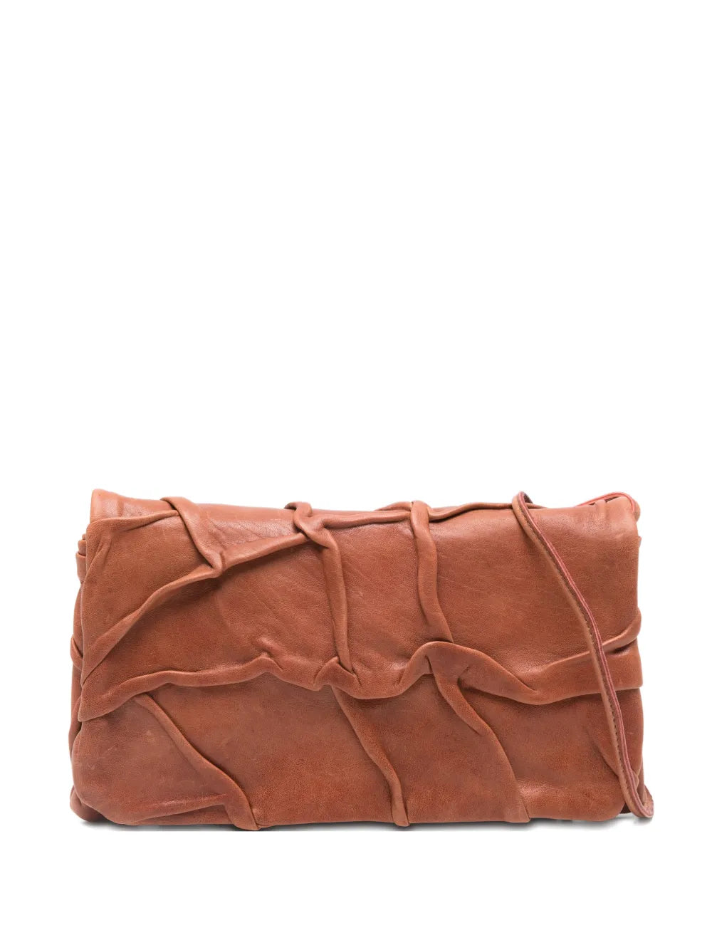 Soffieta Plum leather clutch and crossbody bag in siena color by Sommet, handcrafted in Italy from vegetable tanned calfskin with sculpted draped texture.