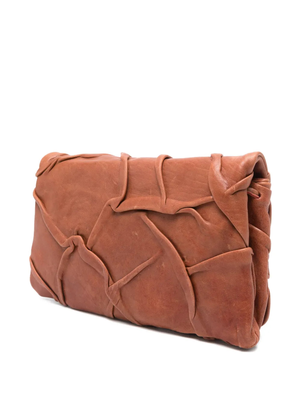 Soffieta Plum leather clutch and crossbody bag in siena color by Sommet, handcrafted in Italy from vegetable tanned calfskin with sculpted draped texture.
