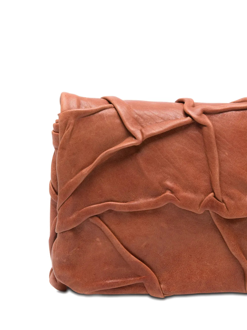 Soffieta Plum leather clutch and crossbody bag in siena color by Sommet, handcrafted in Italy from vegetable tanned calfskin with sculpted draped texture.