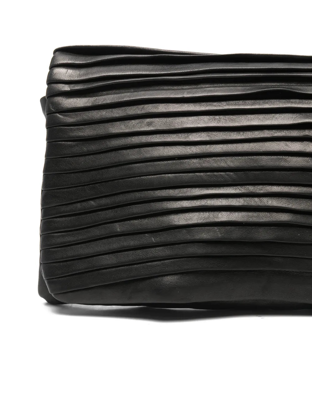 Sommet Soffieta Row black vegetable-tanned pleated leather crossbody bag with adjustable strap, handmade in Italy
