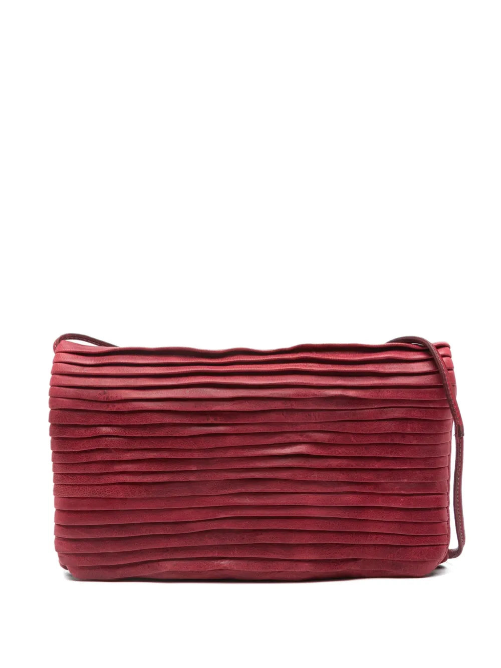 Sommet Soffieta Row buganville pleated leather crossbody bag in vegetable tanned leather, handcrafted in Italy.