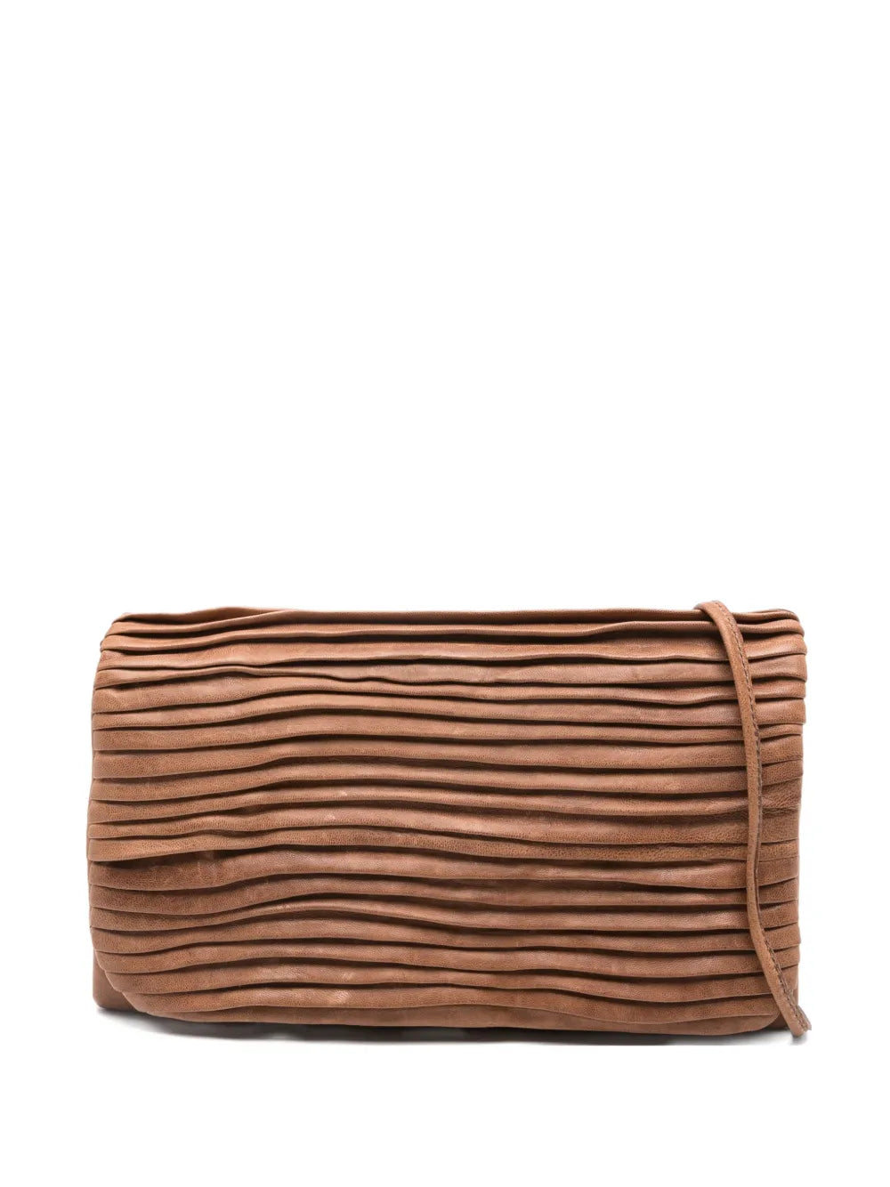 Sommet Soffieta Row beige pleated leather crossbody bag with adjustable strap, handmade in Italy.