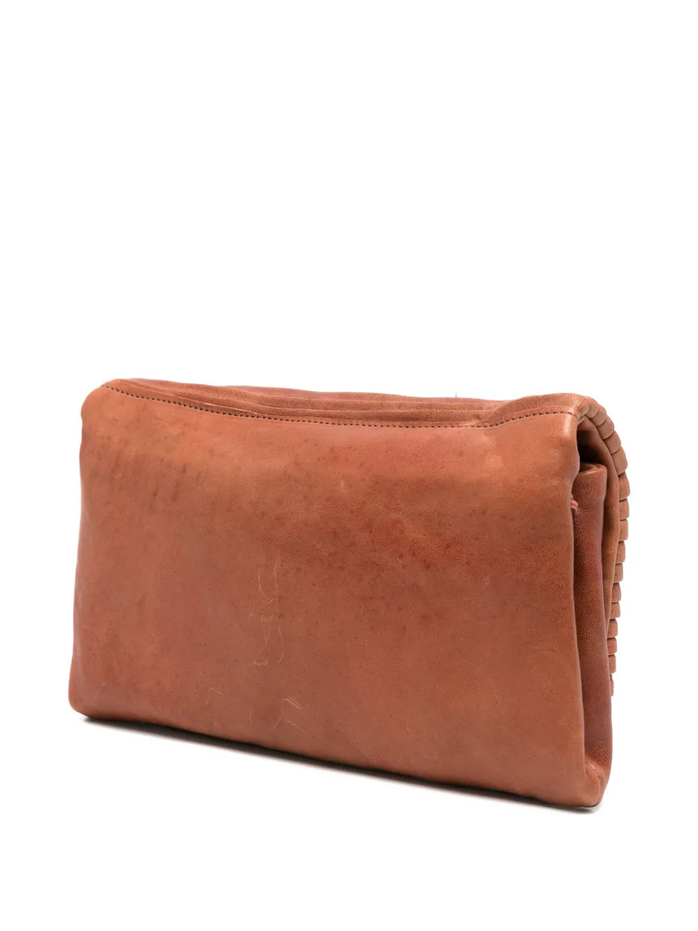 Sommet Soffieta Row cognac pleated leather crossbody bag with adjustable strap, handmade in Italy.